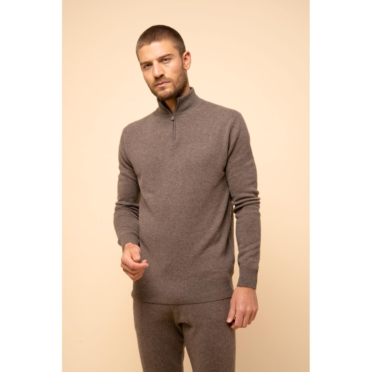 Pull Camionneur Taupe Chiné Bradley marron, JUST CASHMERE