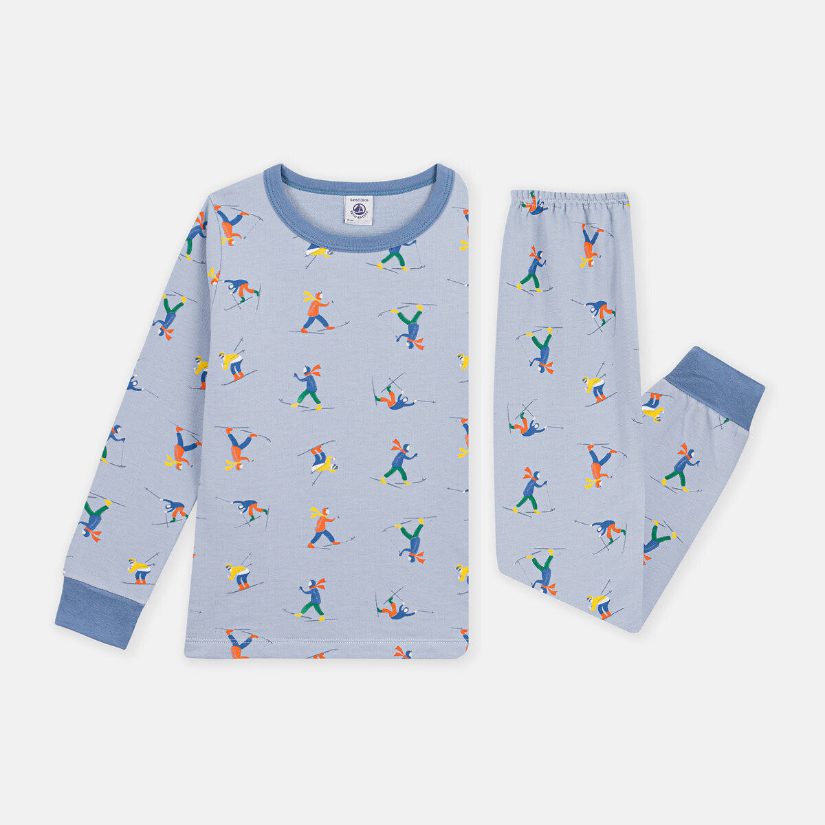 Pyjama van molton, met skiërsmotief bedrukte blauwe fond, PETIT BATEAU