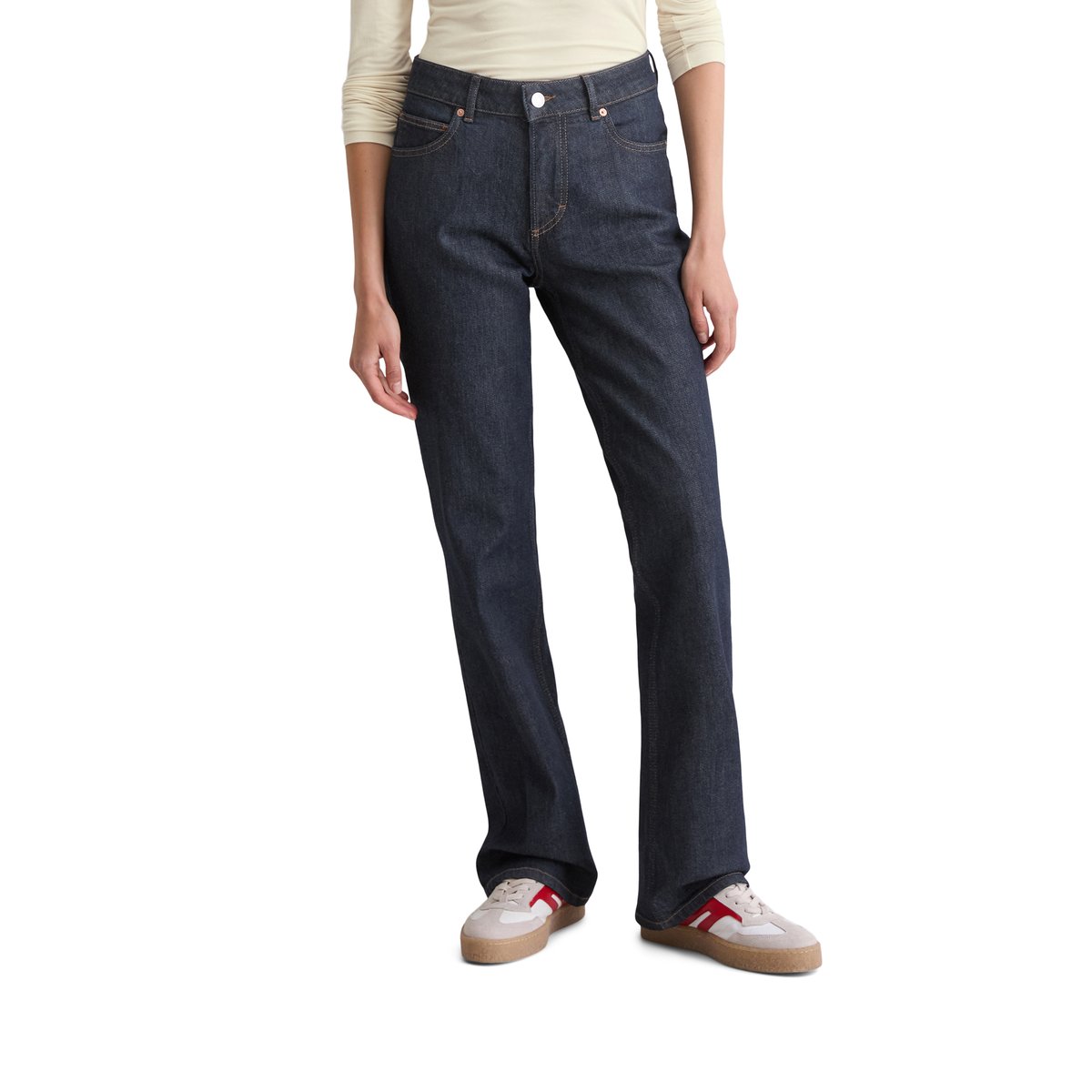 Jeans modèle Kiruna flared en coton organique mélangé stretch bleu foncé, MARC O'POLO