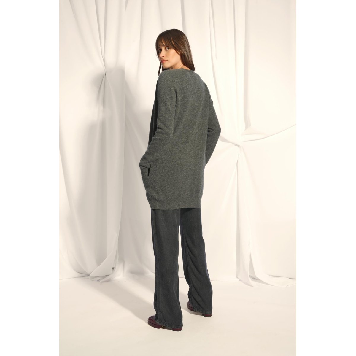 Cardigan Col V Anthracite Chiné Chelsea gris anthracite chiné, JUST CASHMERE