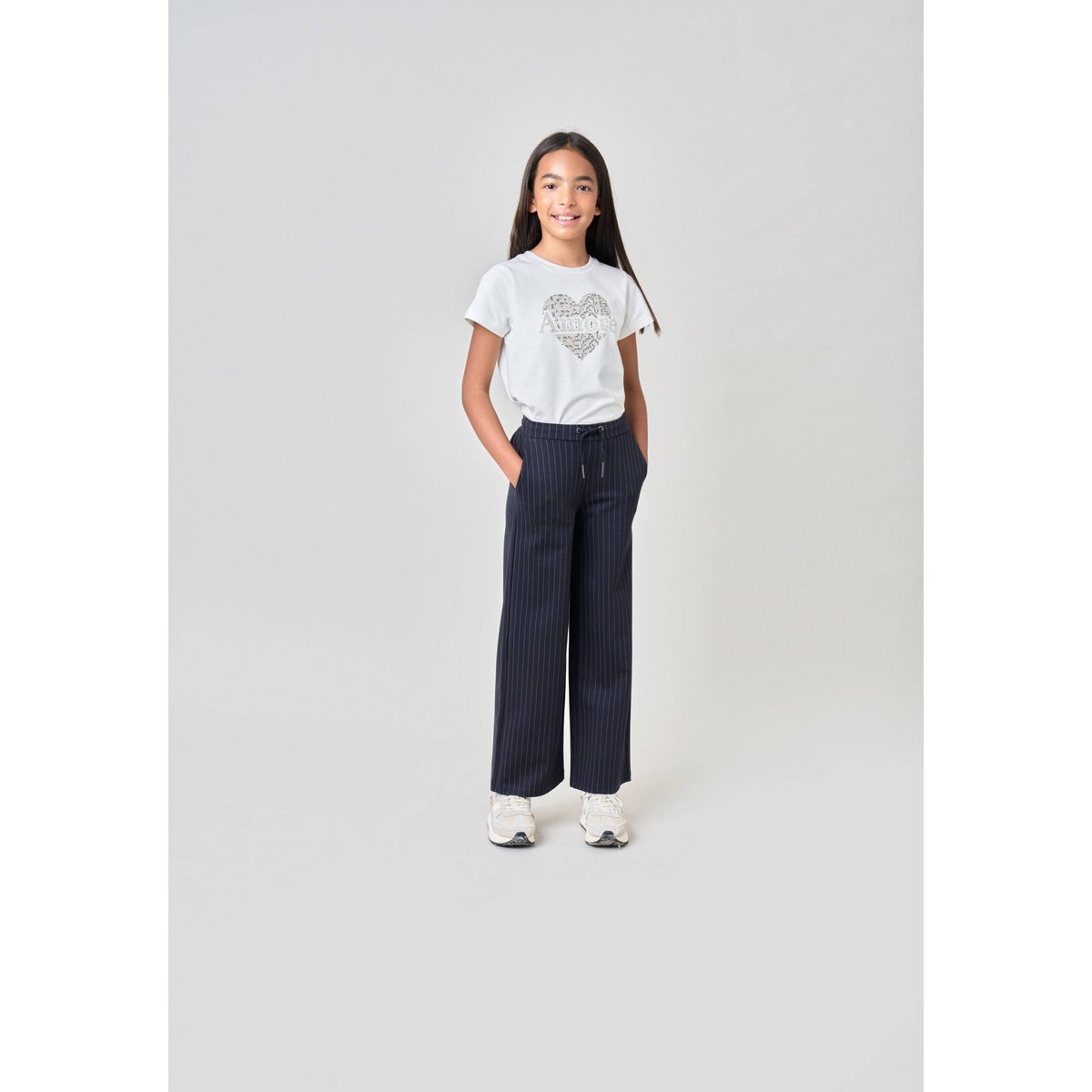 Pantalon droit fille à rayures TAYSEN navy, DEELUXE