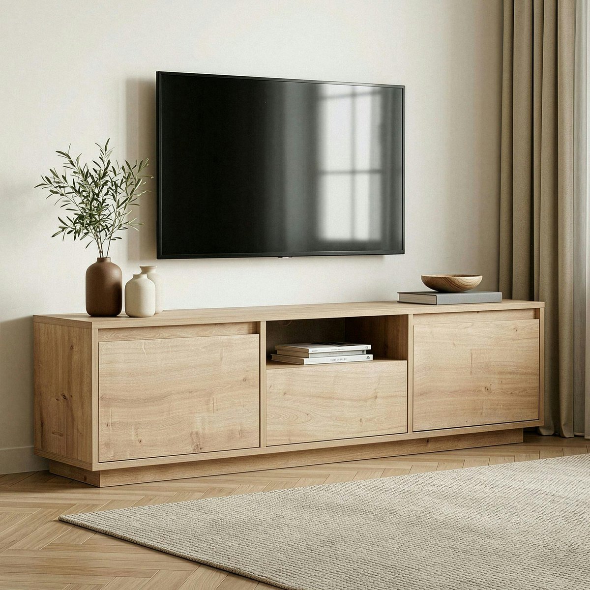 Meuble TV 3 portes 1 niche MARFA chêne, PIER IMPORT