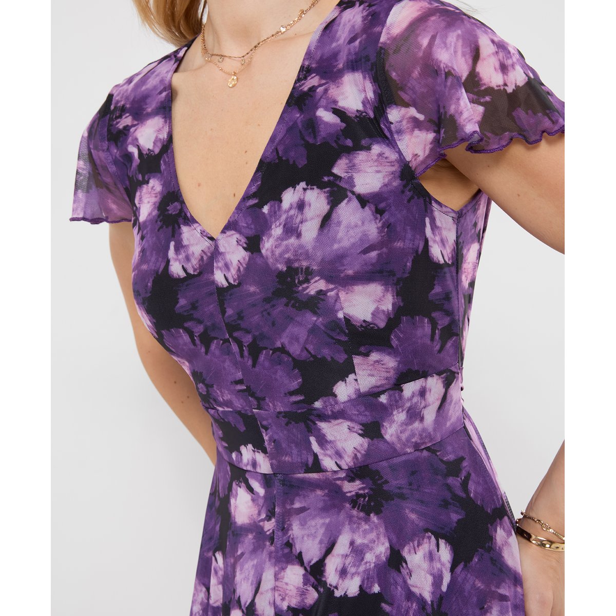 Fabuleuse Robe Longue en Mesh Fleurie violet, JOE BROWNS