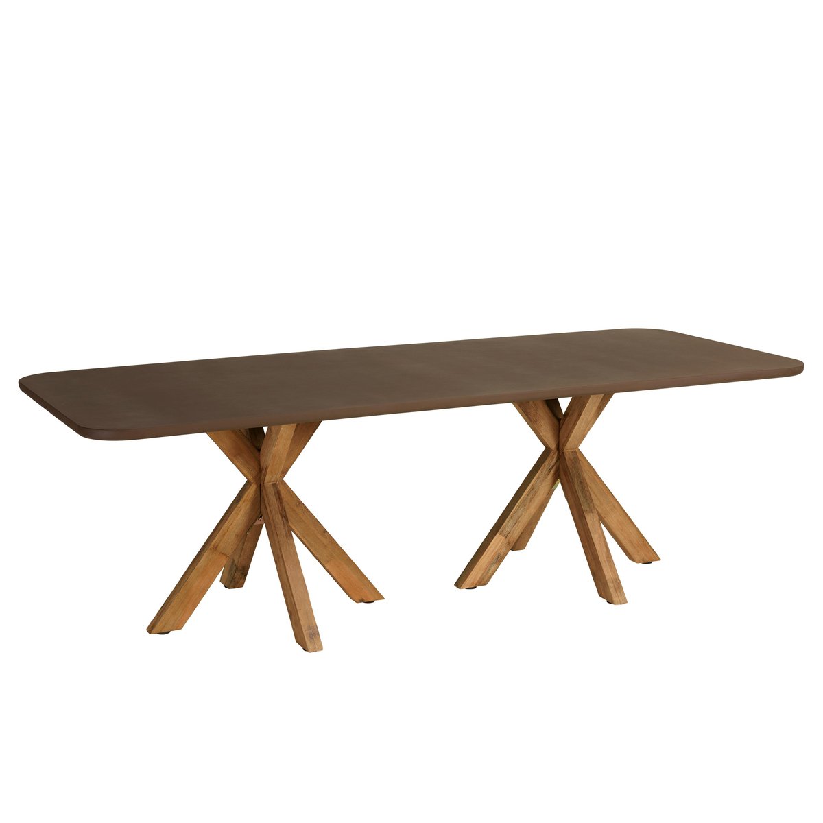Table à manger 240 cm effet béton marron pieds en bois d'acacia CALVI marron, PIER IMPORT