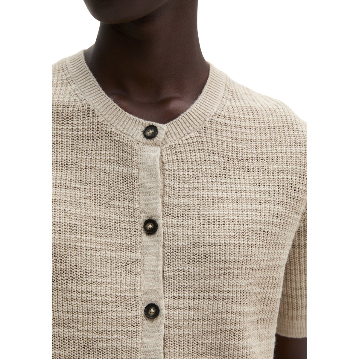 Slub-Cardigan loose en mélange de lin et de coton beige, MARC O'POLO