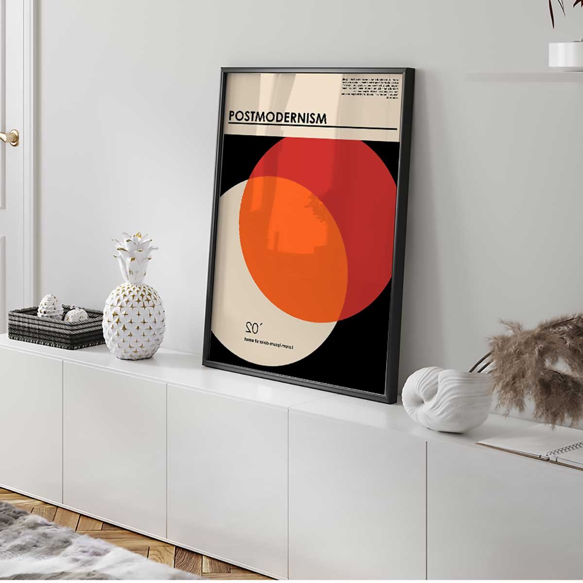 Affiche encadrée géométrique cercles modernes colorés affiche + cadre en métal - noir, HEXOA