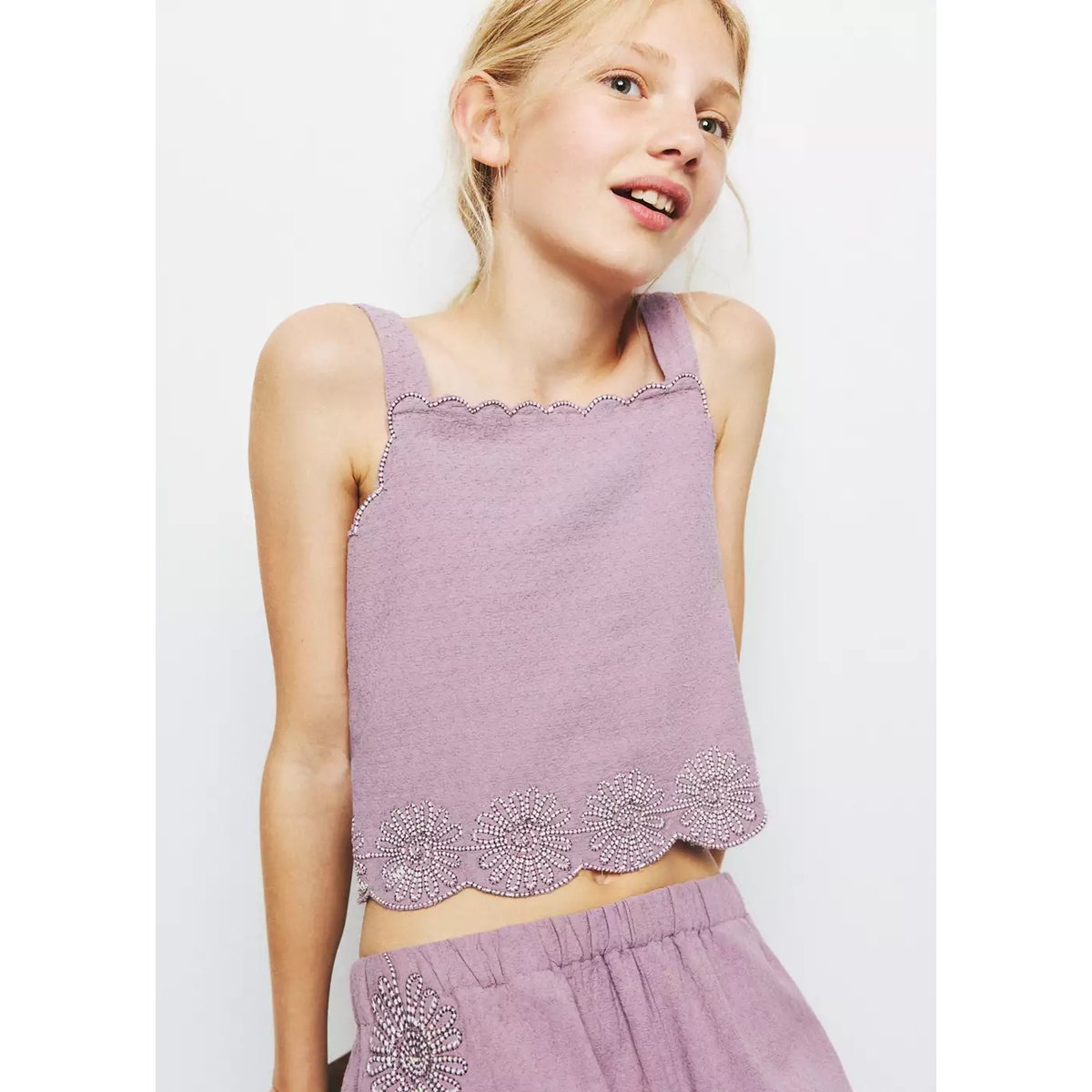 Blouse détails brodés violet clair/pastel, MANGO KIDS