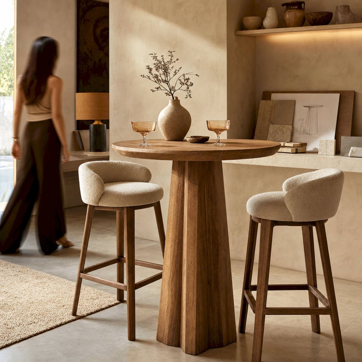 Table de bar ronde en manguier S.KEALE brun, RECOLLECTION
