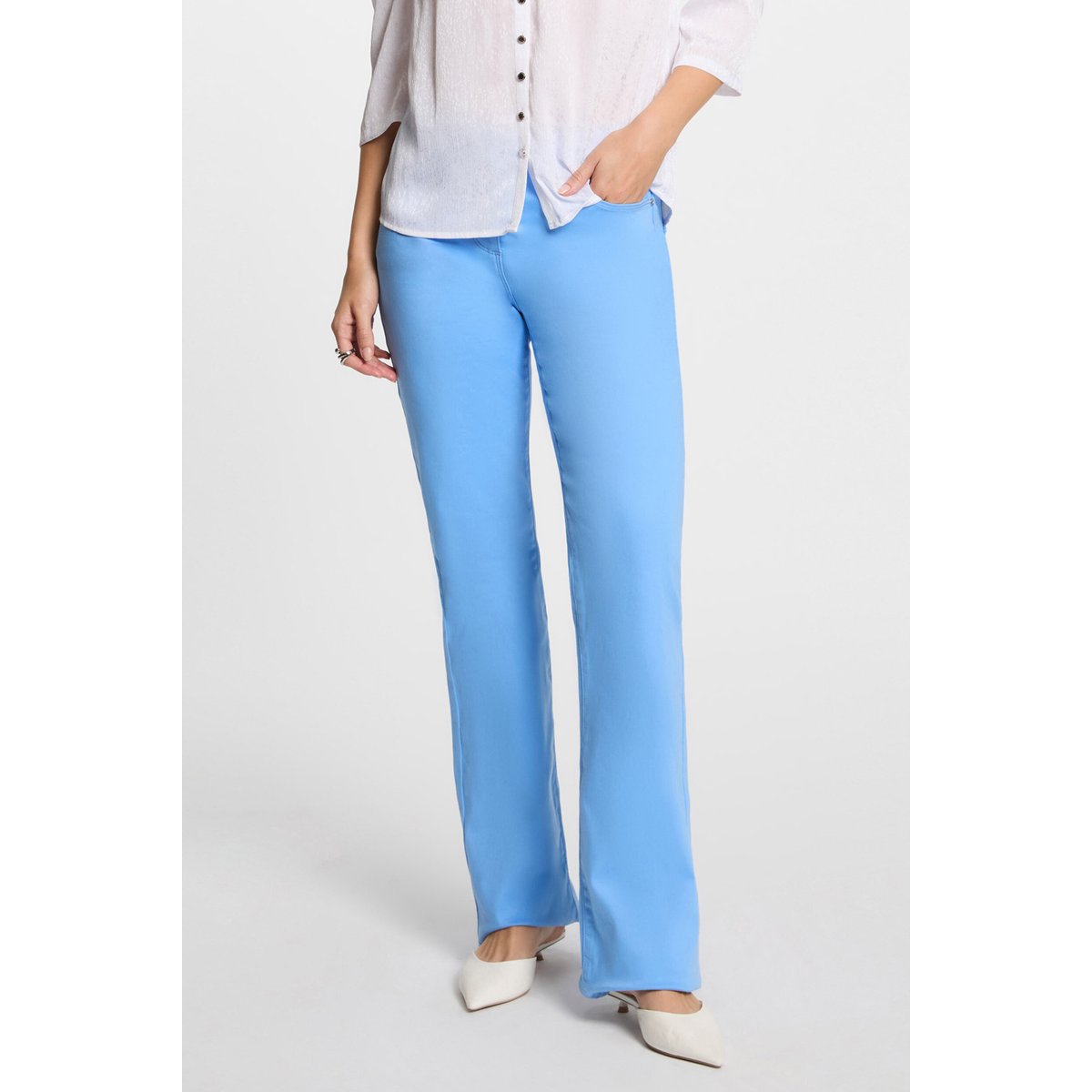 Pantalon bootcut boutonné bleu, MORGAN