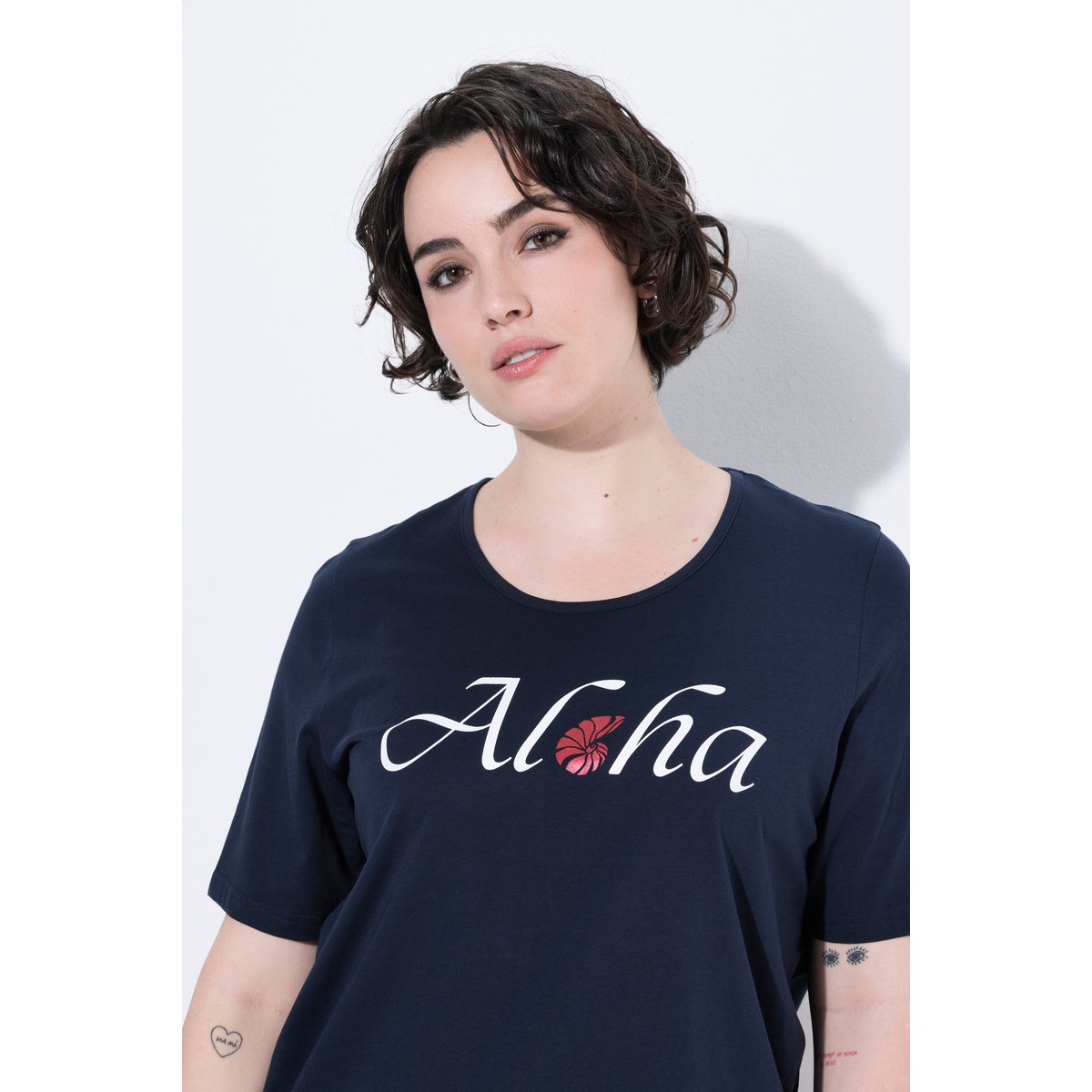 T-shirt, col rond marine, ULLA POPKEN