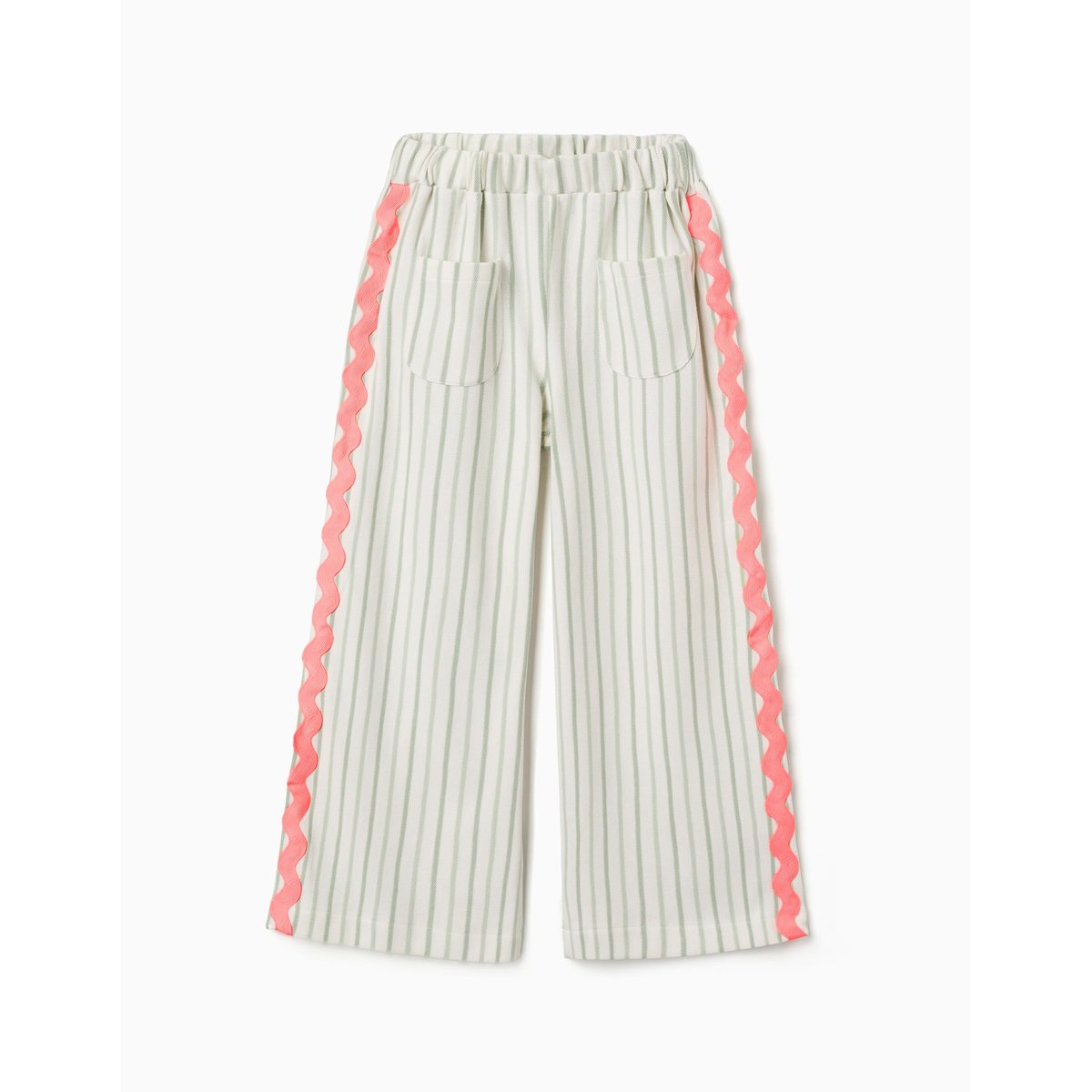 Pantalon en coton à rayures avec galon ric rac beige clair, ZIPPY