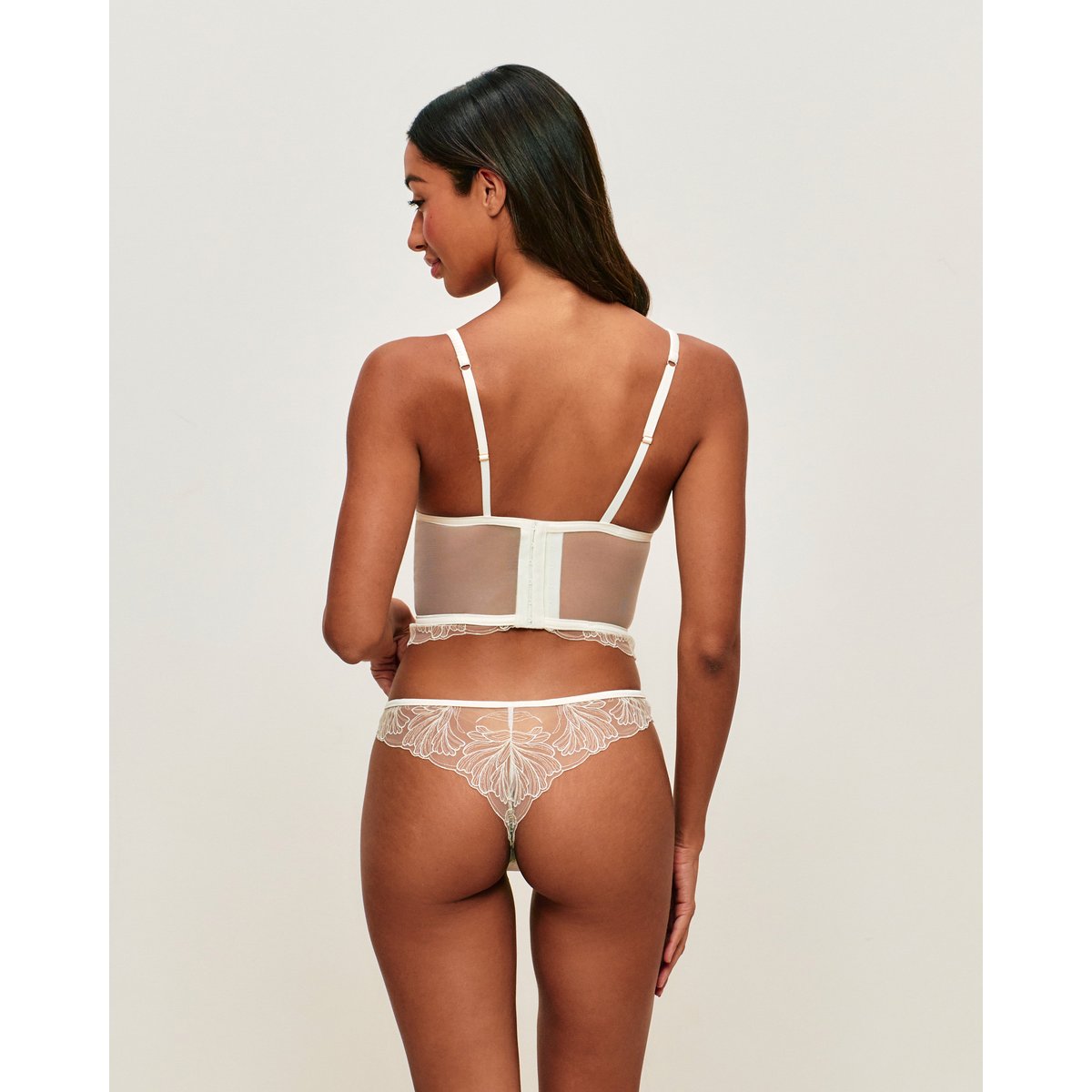 Guêpière en mesh avec broderies florales et pendentif perle LENIZ ecru, UNDIZ
