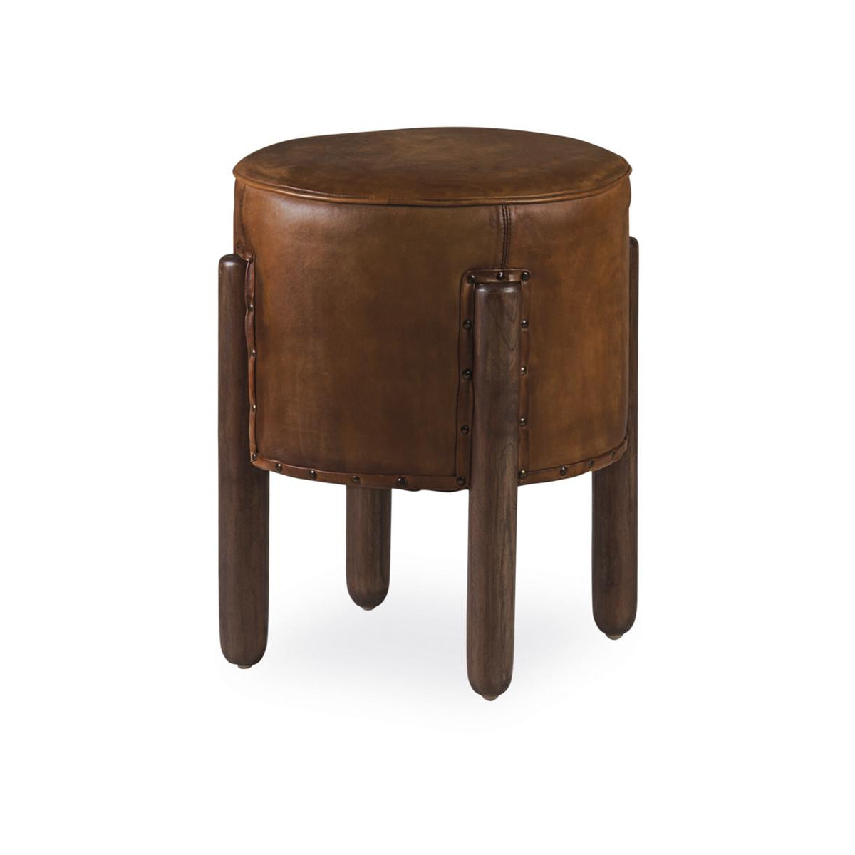 Tabouret cuir marron, DECORATION D’AUTREFOIS