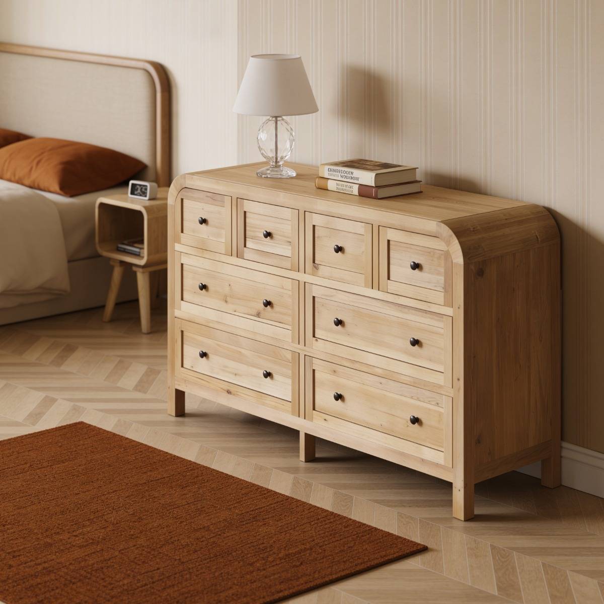 Commode 8 tiroirs en bois recyclé SIGRID bois clair, MADE IN MEUBLES