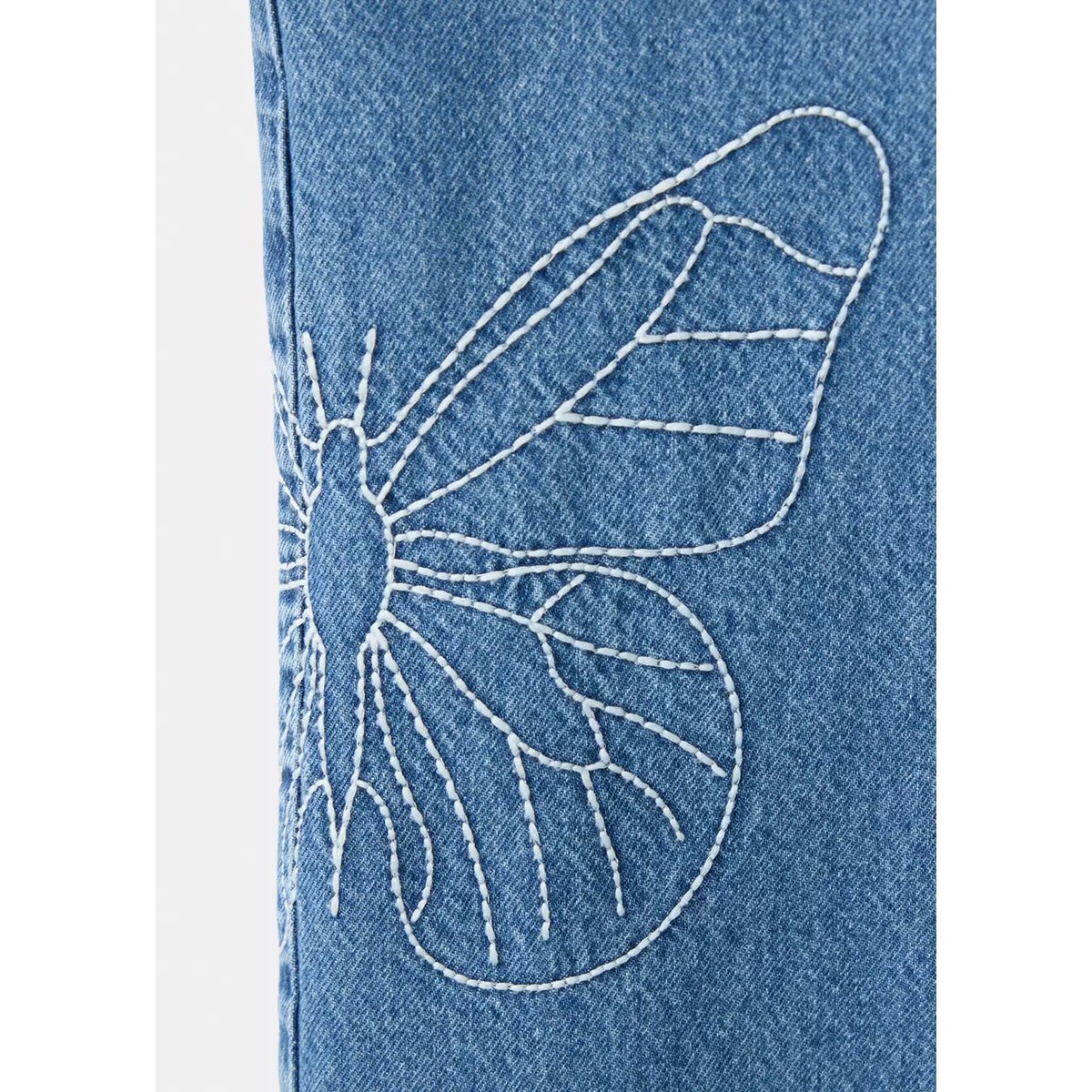 Salopette en jean brodée de papillons bleu foncé, MANGO KIDS