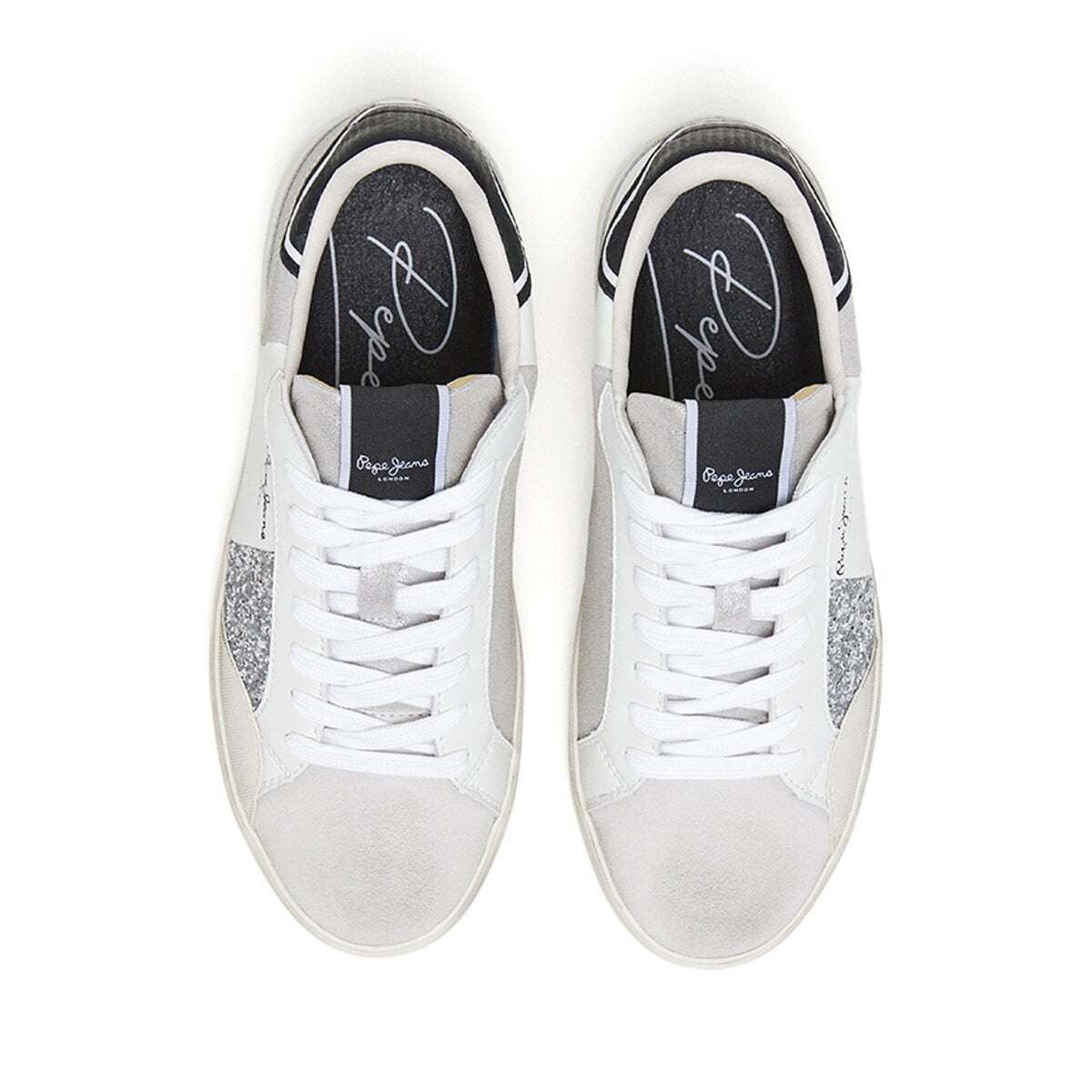 Lane - Baskets En Cuir Avec Détails Pailletés argent, PEPE JEANS