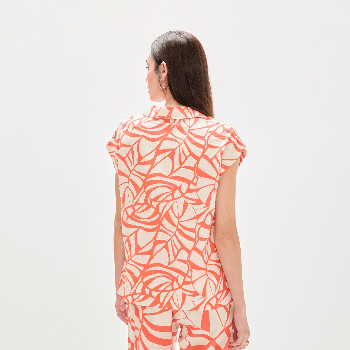 Blouse fluide imprimée à manches courtes corail, LOLA CASADEMUNT