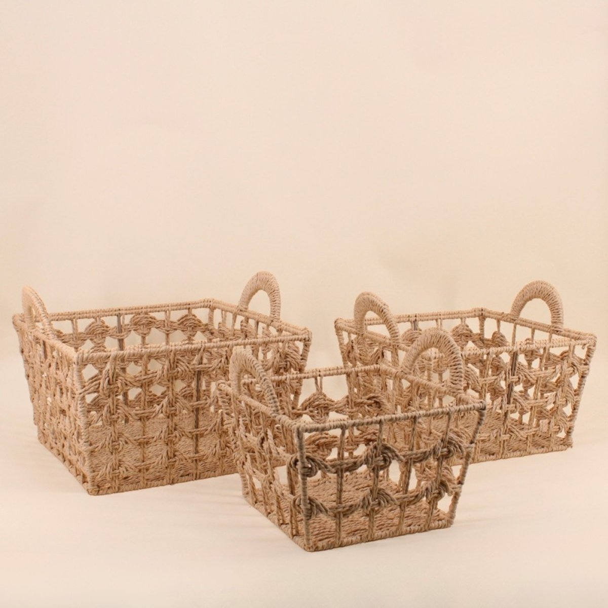 Panier tressé naturel avec poignées 30x30cm beige, ORNAMI