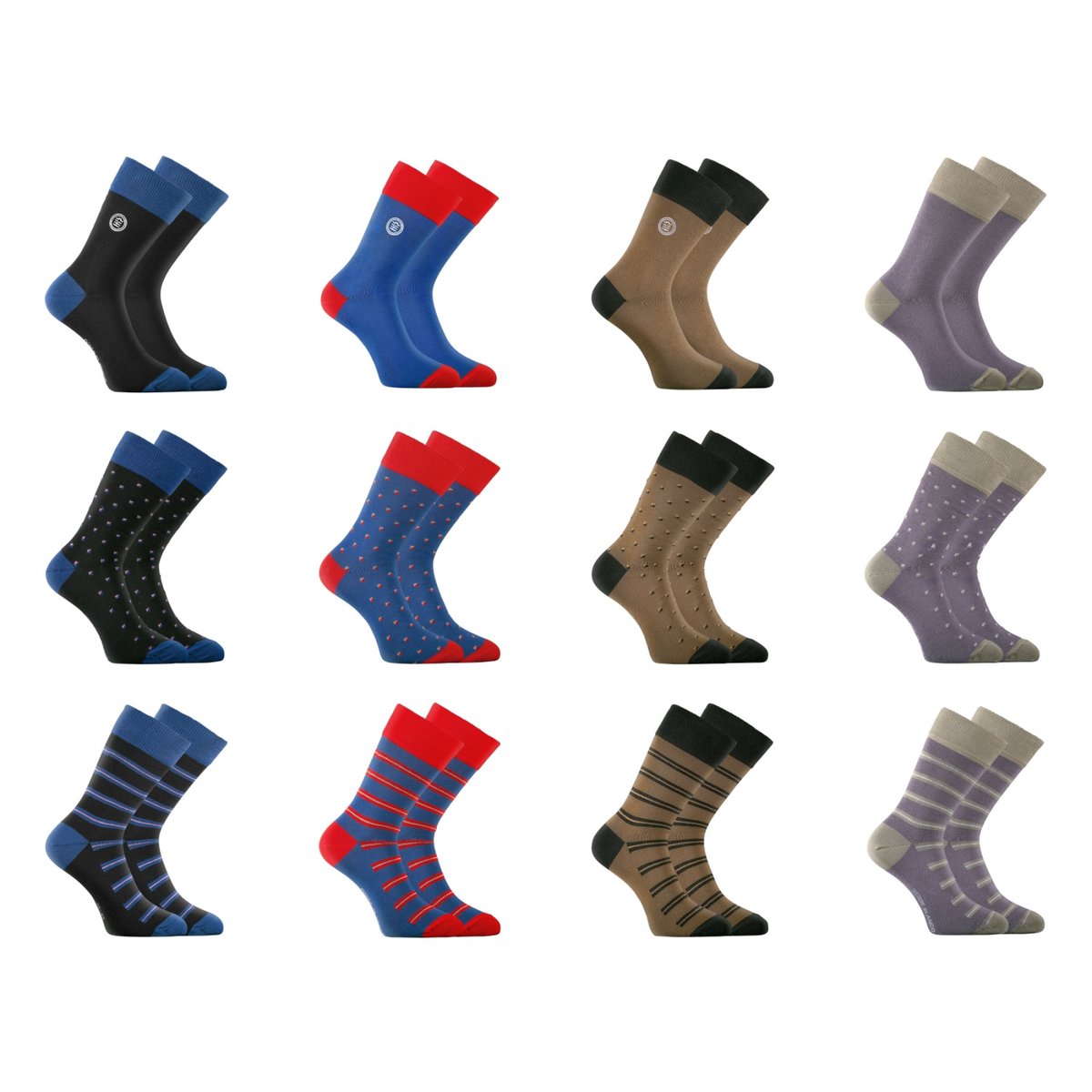 Lot De 12 Chaussettes De Ville noir/bleu/rouge/gris, SERGE BLANCO