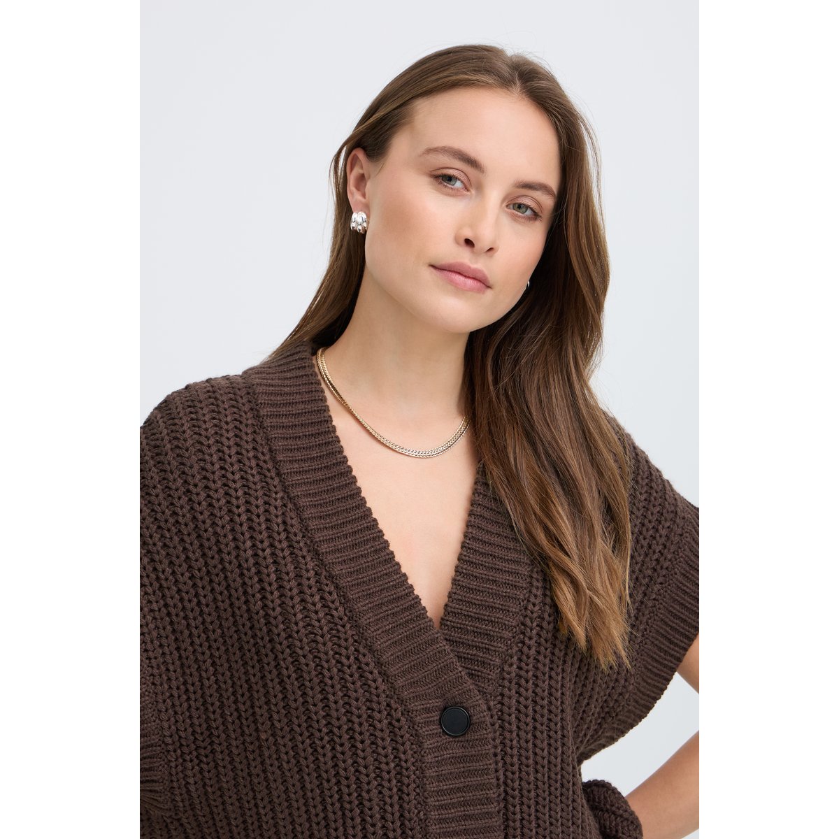 Gilet en maille sans manches, coupe ample marron java, B.YOUNG
