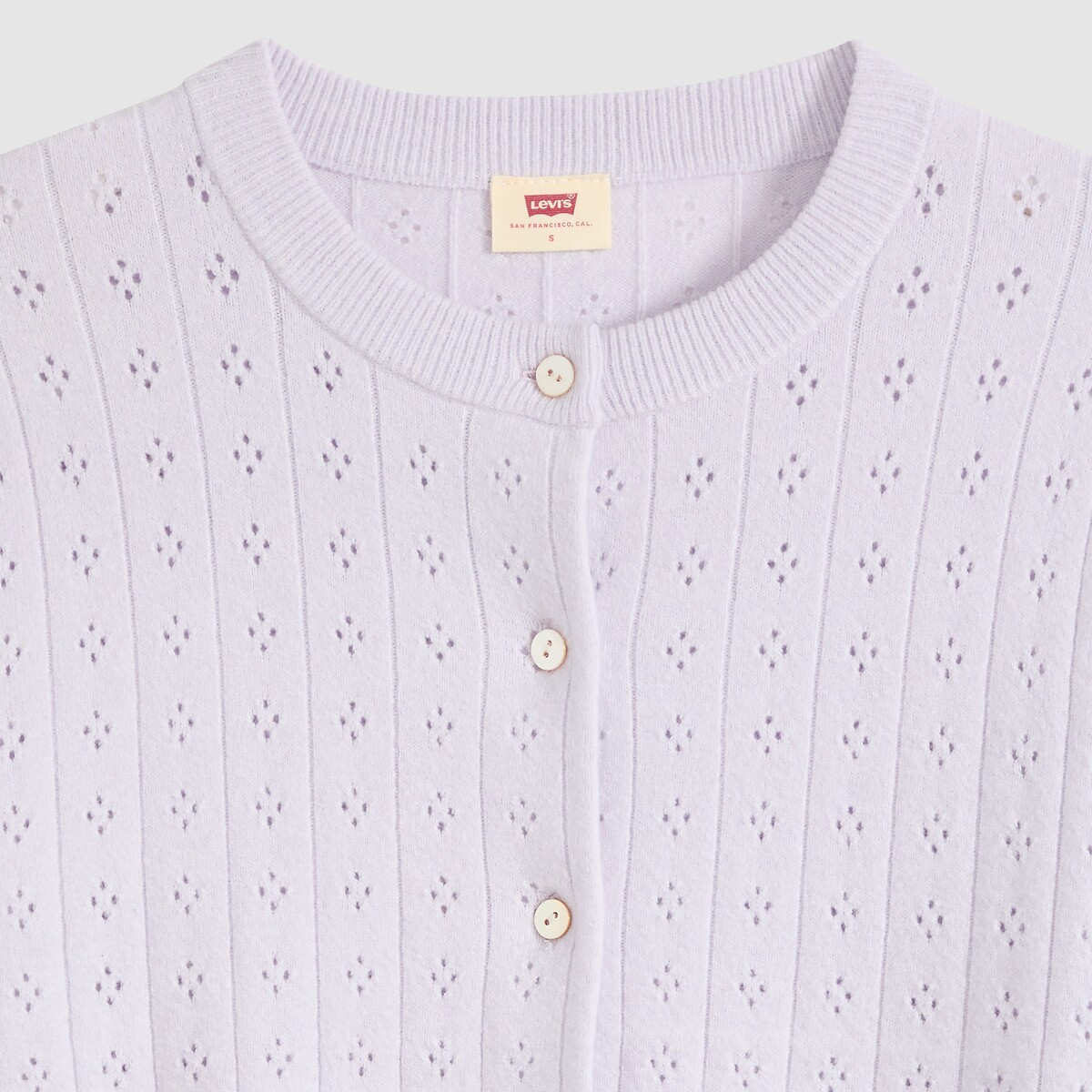 Cárdigan de cuello redondo con punto calado lila, LEVI'S