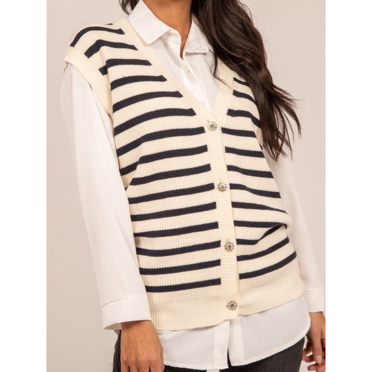 Gilet Sans Manches Rayures Kiliss ecru, DONA LISA