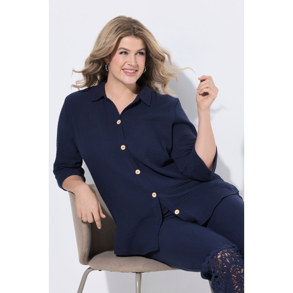 Chemisier en mousseline de coton bio marine, ULLA POPKEN