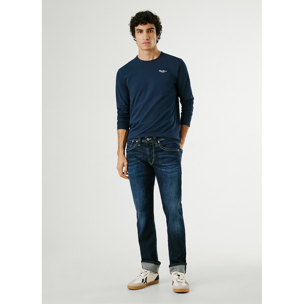 T-shirt manches longues stretch Original bleu marine, PEPE JEANS