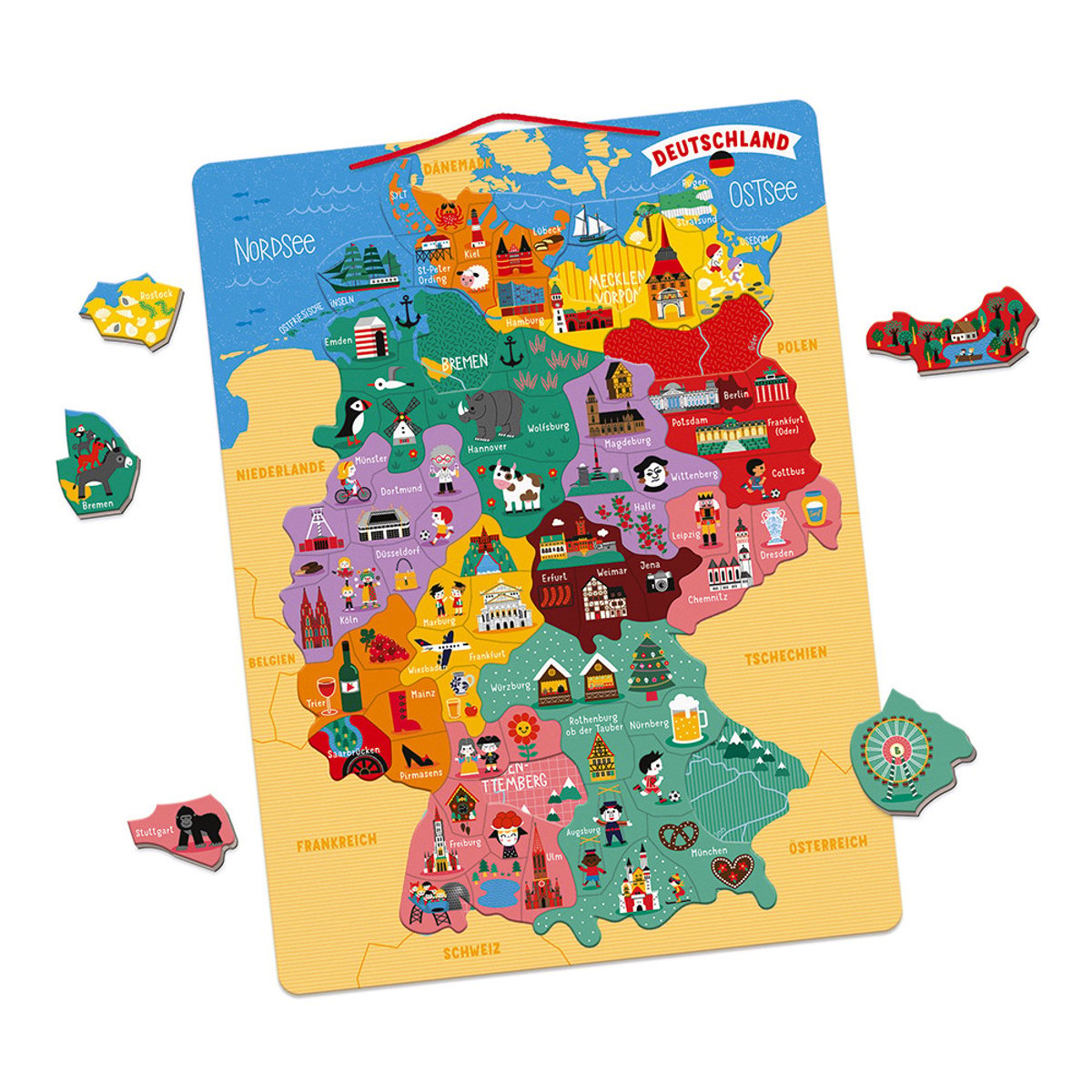 Puzzle carte d'Allemagne magnétique bleu, JANOD