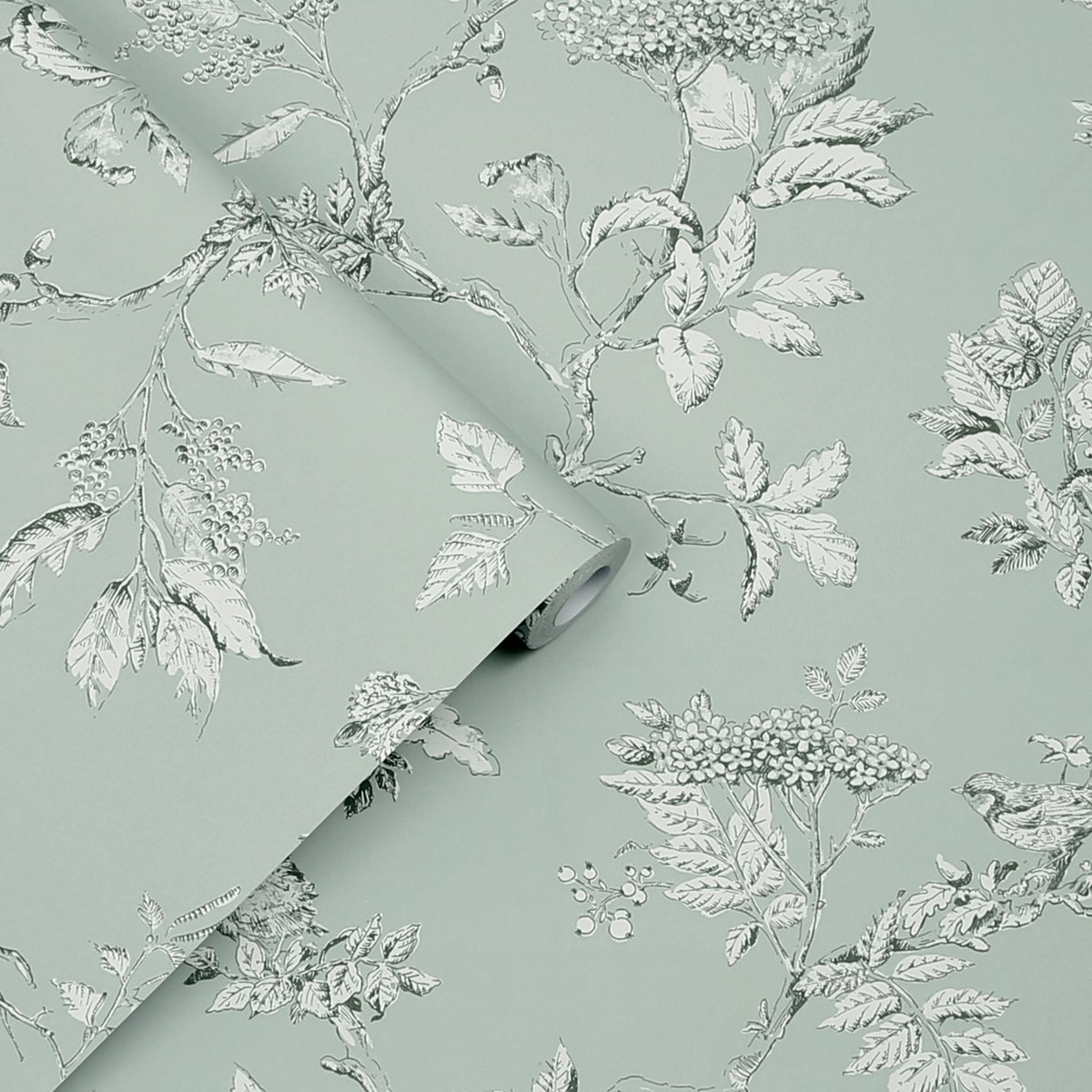 Papier peint Branches de sureau Elderwood vert bleuté, LAURA ASHLEY