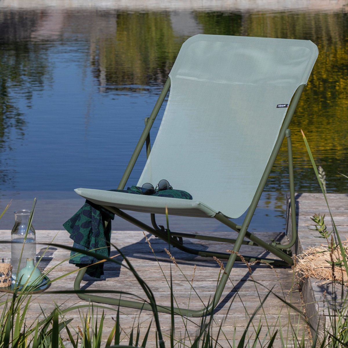 Transat jardin pliant multi-positions : Largeur 58 cm - MAXI TRANSAT vert moss tube moss, LAFUMA MOBILIER