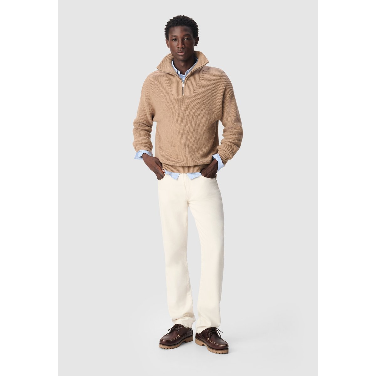 Pull col camionneur tricot côtelé marron, IKKS