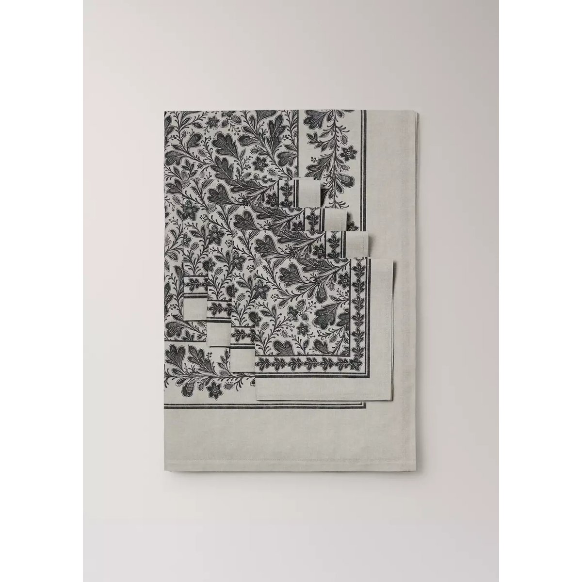 Serviette de table coton et lin imprimé fleuri gris, MANGO HOME