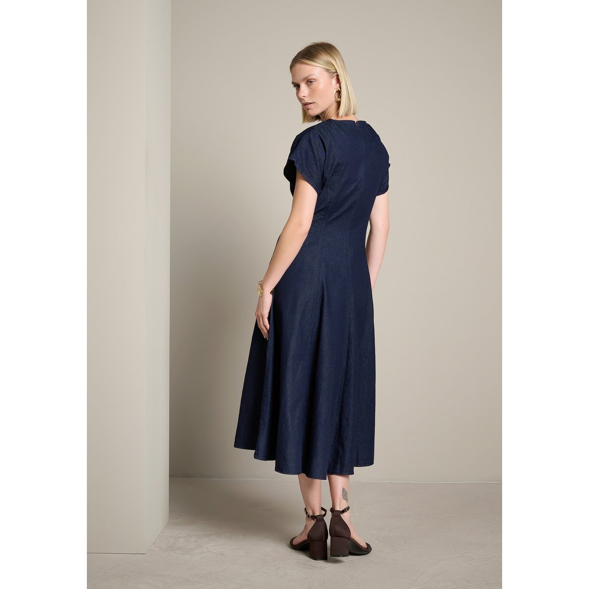Robe évasée midi dark blue, LOLALIZA