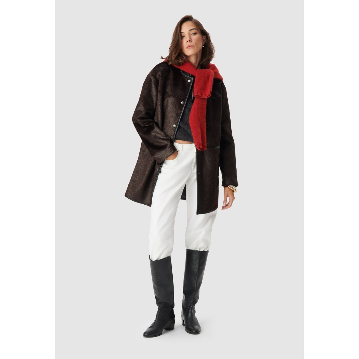 Manteau effet poulain marron foncé, IKKS