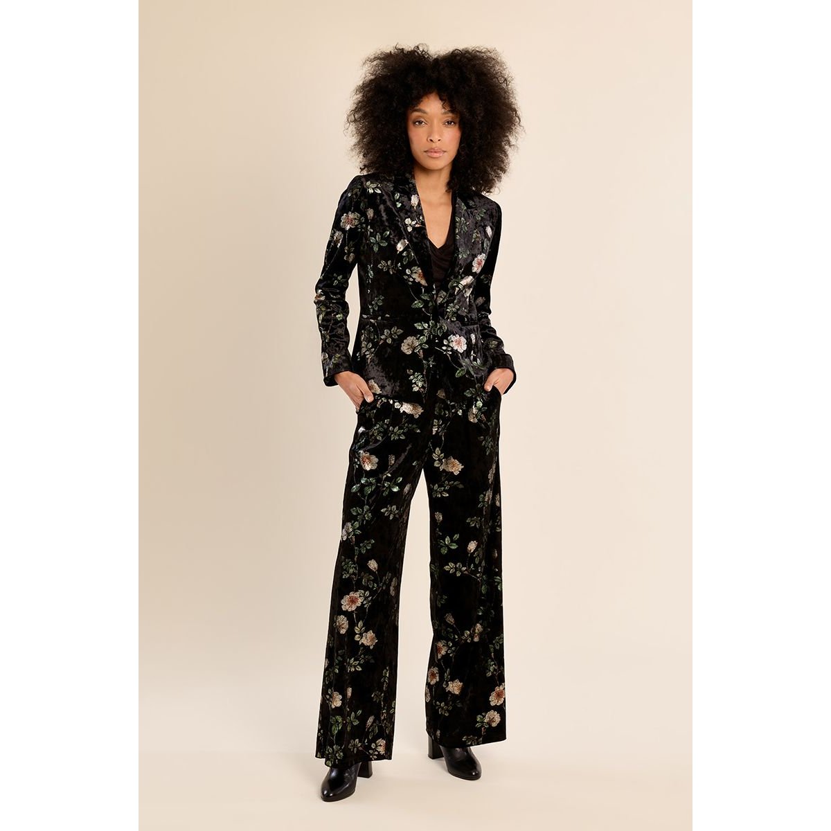 Blazer en velours fleuri noir, MOLLY BRACKEN