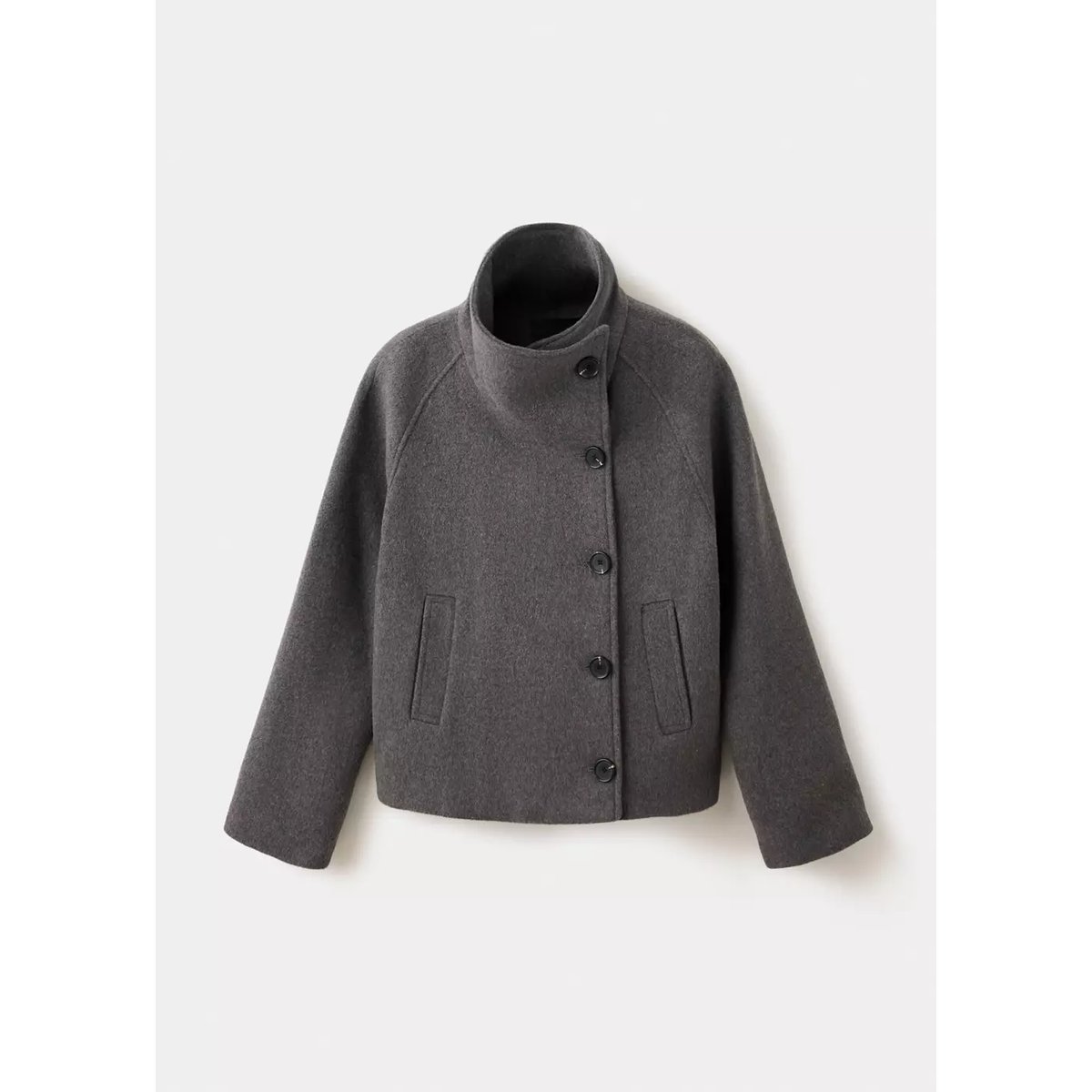 Manteau en laine à col cheminée gris chiné foncé, MANGO TEEN