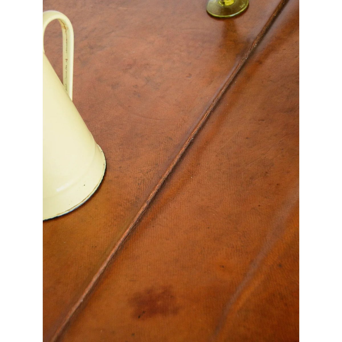 Table à manger demi-lune en cuir Romy N°651 - Bon état bois foncé, DEBONGOUT