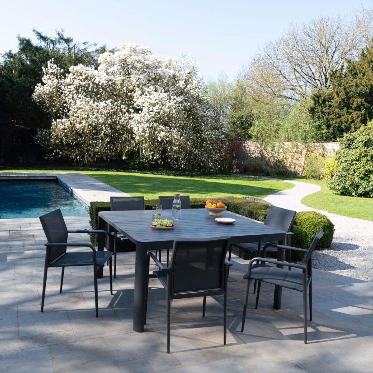 Table de jardin carré/rect  4/8p en alu COMO gris, WILSA GARDEN