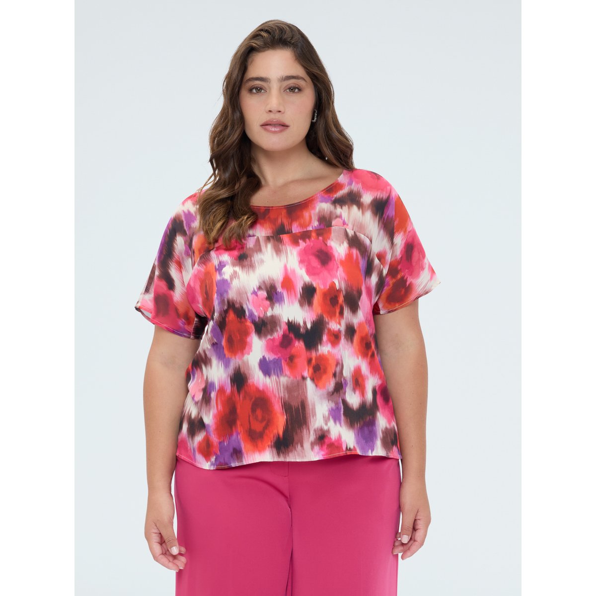 Blouse à imprimé fleuri fuchsia, FIORELLA RUBINO