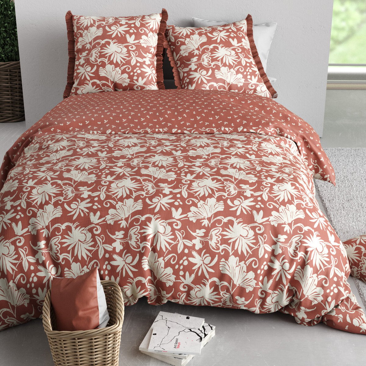 Parure housse de couette en coton imprimée, Noria blanc, C DESIGN HOME TEXTILE