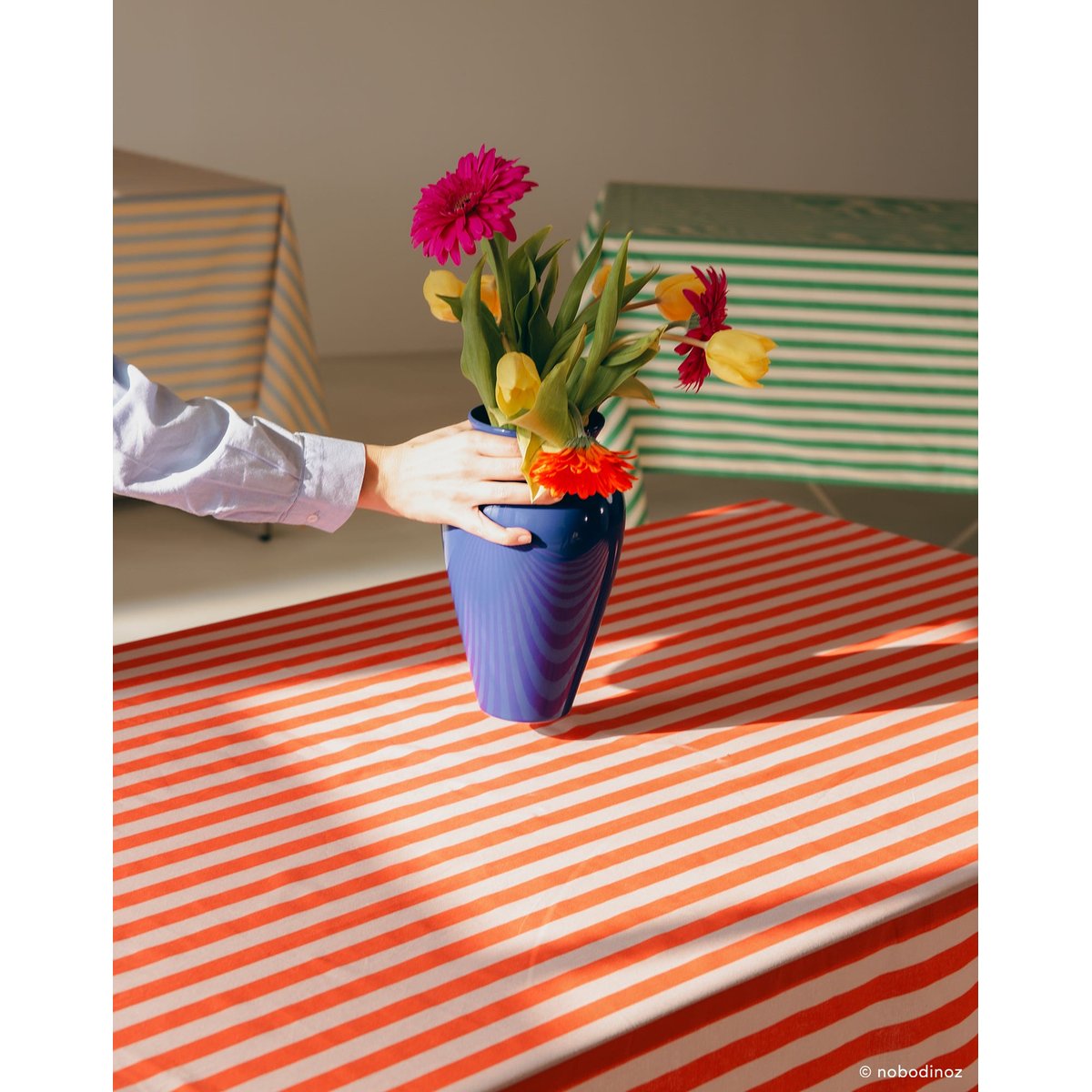 Nappe 150 x 250 cm rayures rouges, NOBODINOZ