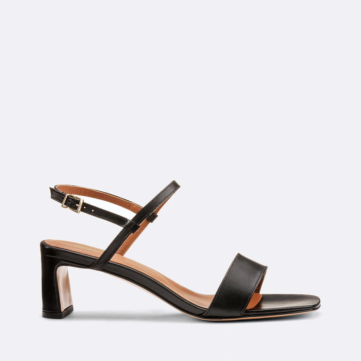 Sandals in Smooth Leather with Heel, CANDICE Signature black, LA REDOUTE COLLECTIONS
