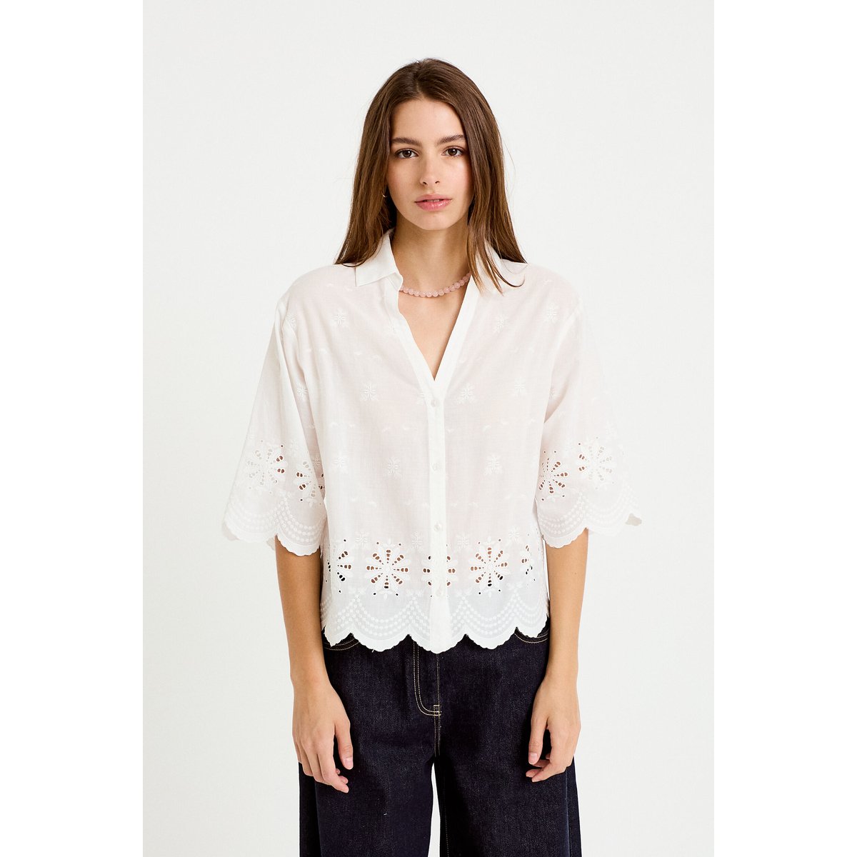 Chemise droite col classique manches 3/4 ecru, CACHE CACHE