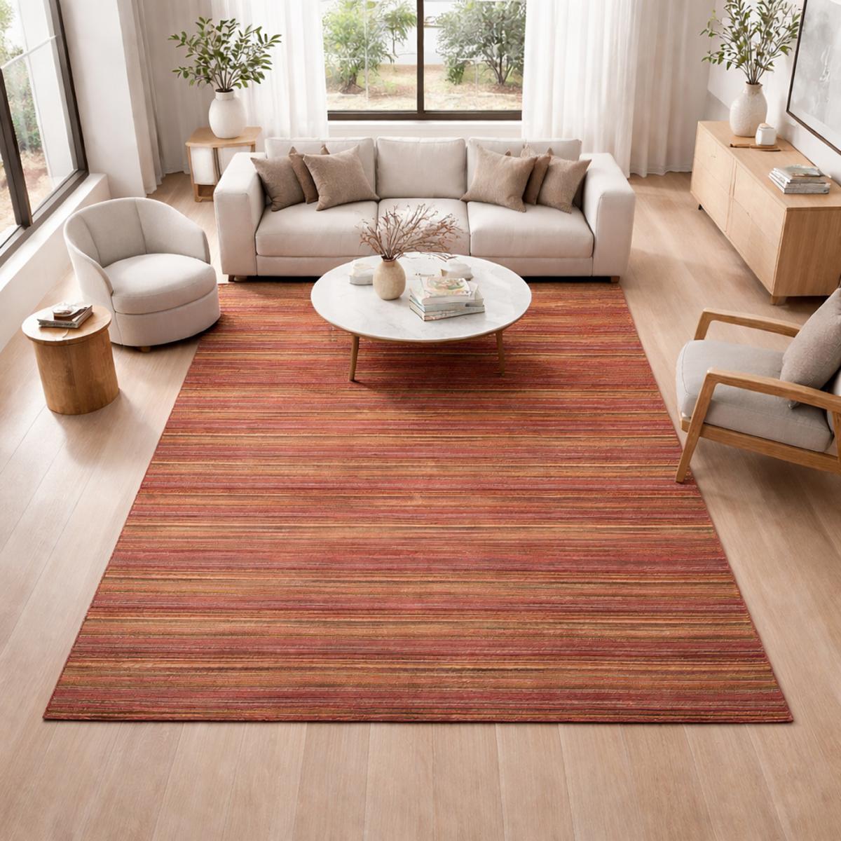 Tapis Chambre fait à la main en laine motif géométrique rouge, UN AMOUR DE TAPIS