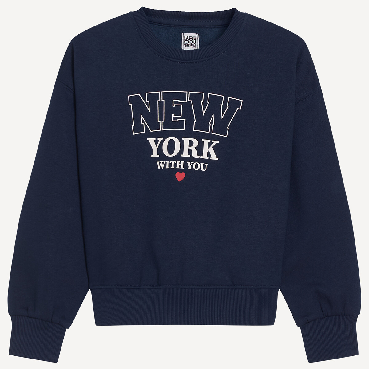 Sweat col rond, en molleton, avec message New York imprimé devant bleu marine, LA REDOUTE COLLECTIONS