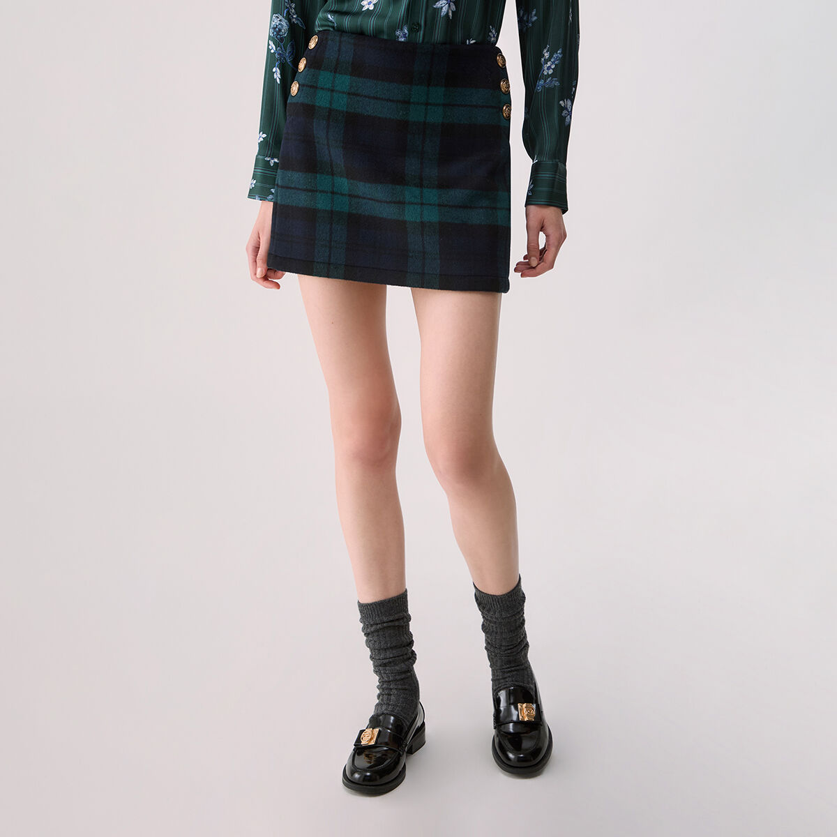 Mini-jupe en laine tartan bleu tartan, LIU JO