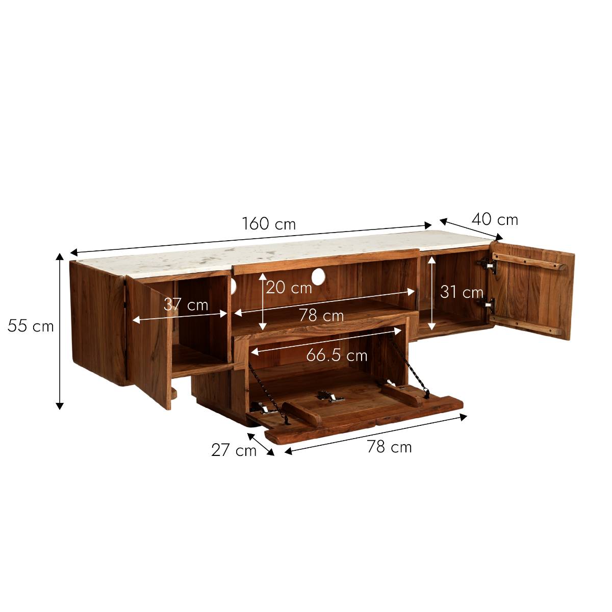 Meuble TV en bois d'acacia TARA bois clair, MADE IN MEUBLES