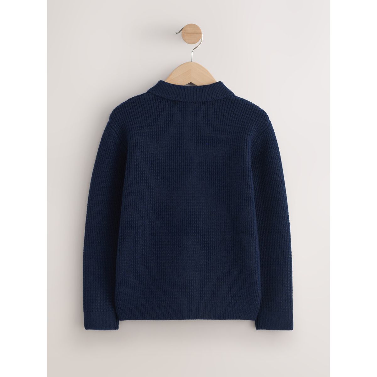Polo en maille à col boutonné bleu marine, NEXT
