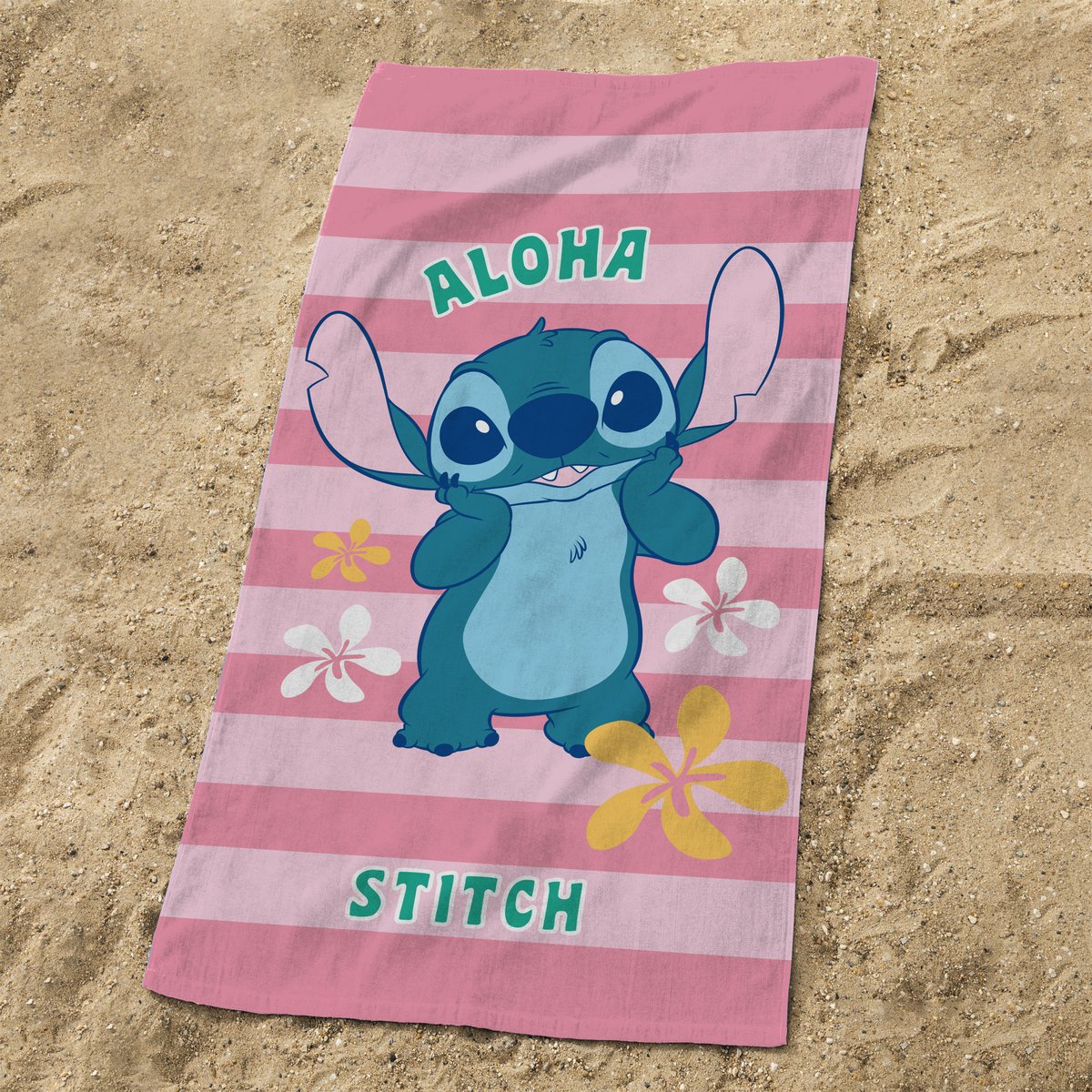 Serviette de bain et de plage imprimé 100% coton, OHANA rose, DISNEY STITCH 